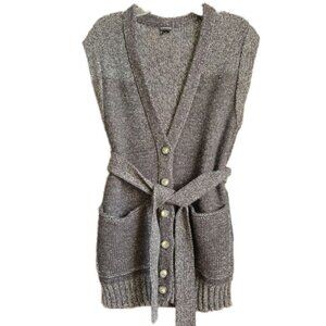 Club Monaco Cozy Knit Sleeveless Belted Cardigan Vest - Size S – Grey